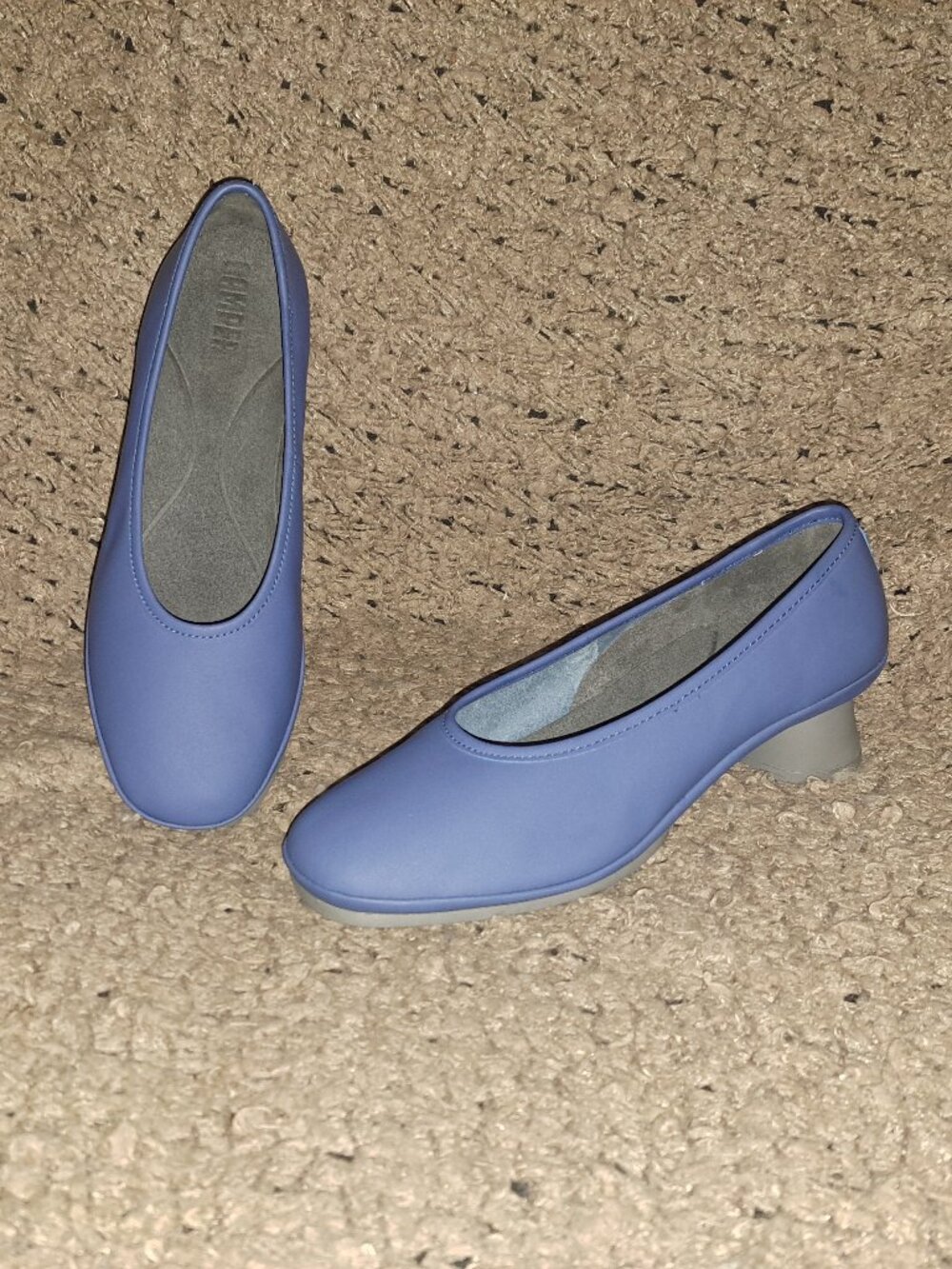 CAMPER-Alright-Blue Leather Pumps-Grey Circular Heel-Sz 38-NEW/NO BOX/TAGS